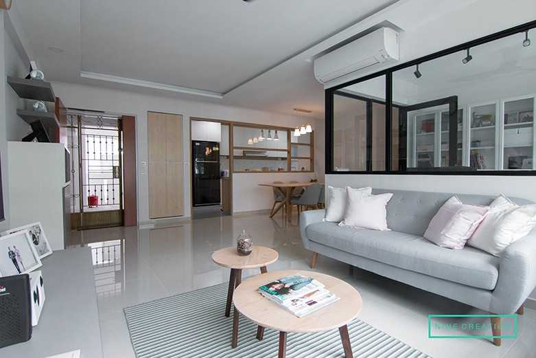 Modern Living Room with Bookshelf and Settee