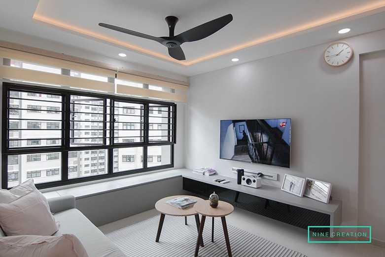 Modern Living Room with Bookshelf and Settee