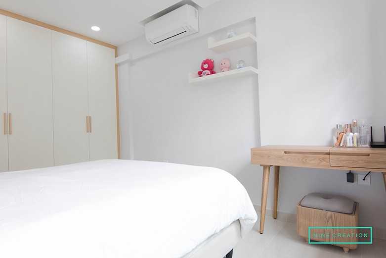 Modern Bedroom with Homogeneous Tiles and Wardrobe