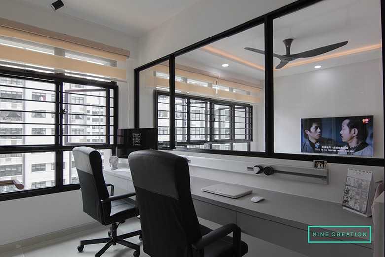 Modern Study with Desk Chairs and Storage Cabinets