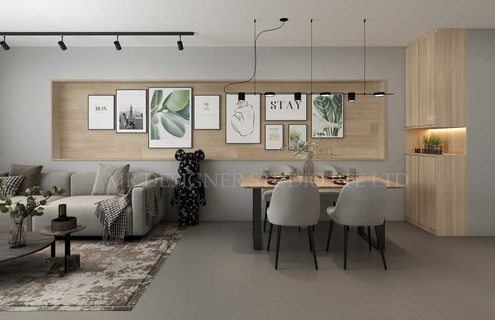Modern Living Room with Homogeneous Tiles and Feature Wall