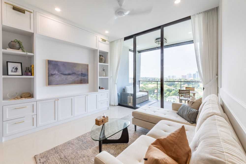 Minimalist Living Room with Marble Floor and TV Console