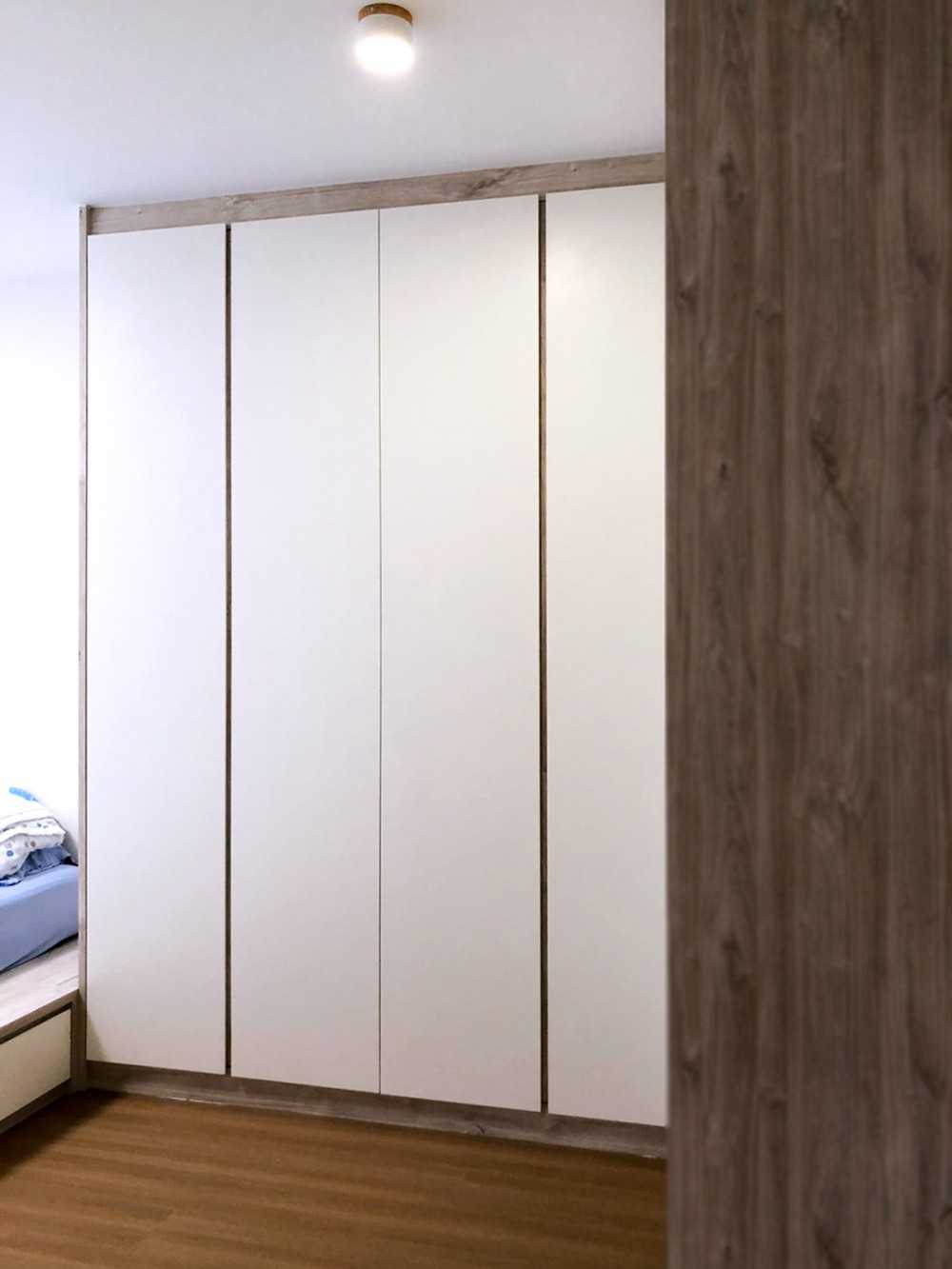 Scandinavian Bedroom with Platform Bed and Vinyl Flooring
