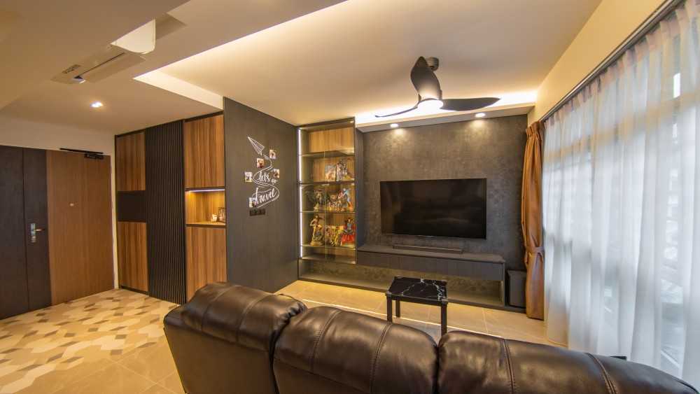 Vintage Living Room with Marble Floor and TV Console