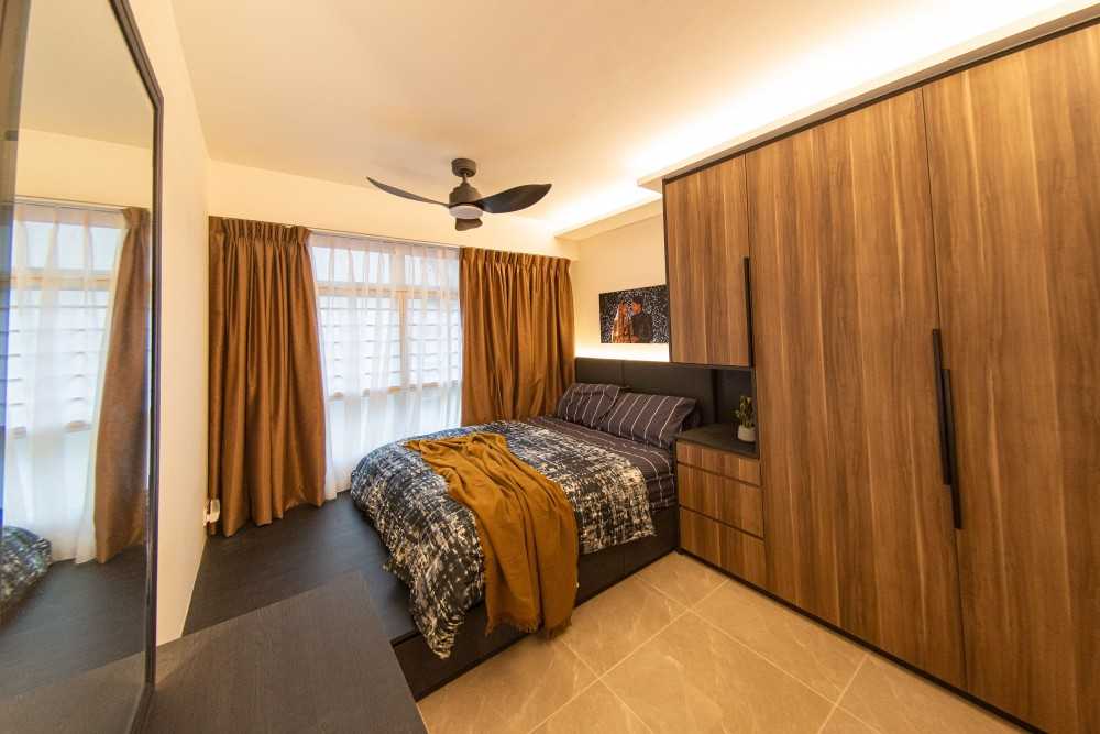 Vintage Bedroom with Platform Bed and Marble Floor