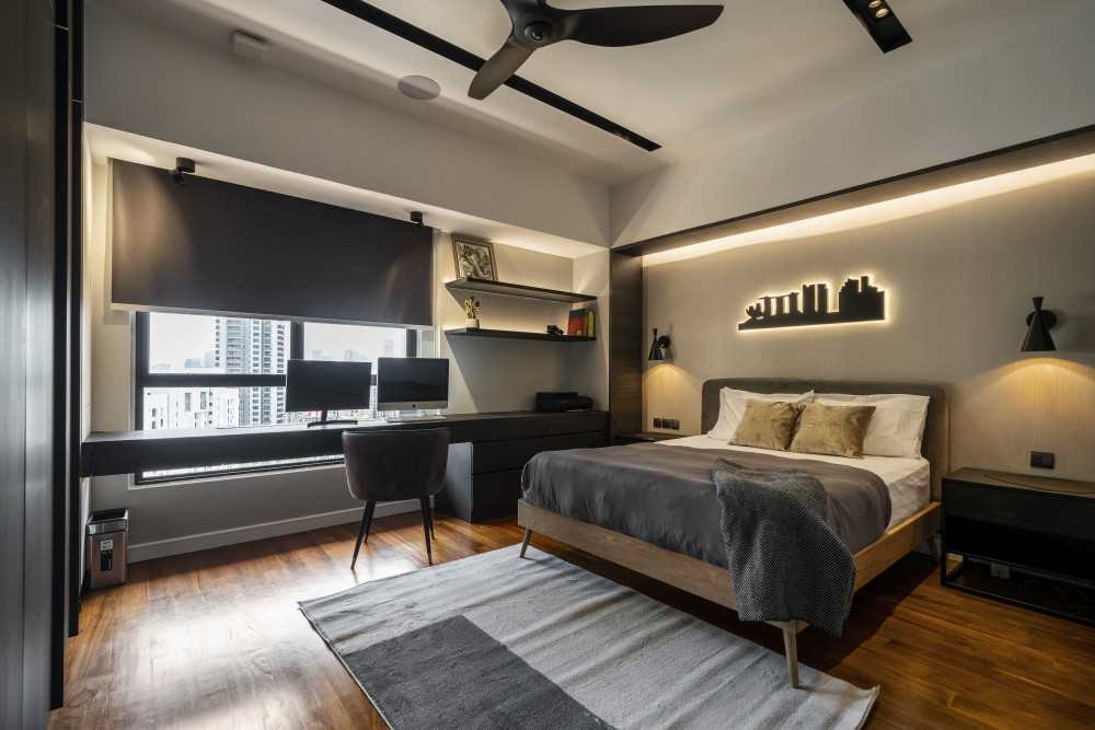 Contemporary Bedroom with Wood Flooring and Wardrobe