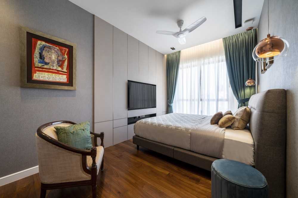 Contemporary Bedroom with Wood Flooring and Wardrobe