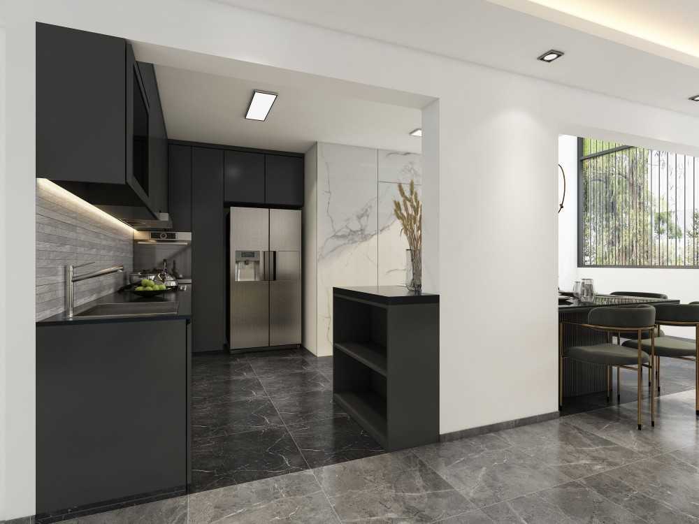 Contemporary Kitchen with Homogeneous Tiles and Kitchen Island