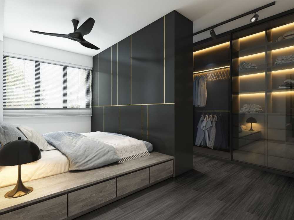 Contemporary Bedroom with Platform Bed and Vinyl Flooring