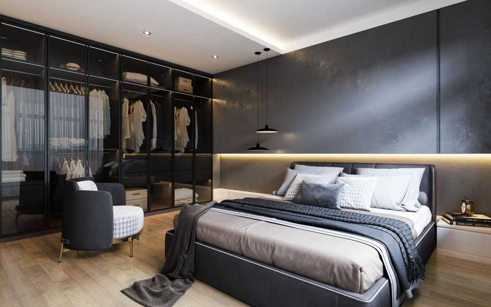Contemporary Bedroom with Parquet Floor and Wardrobe