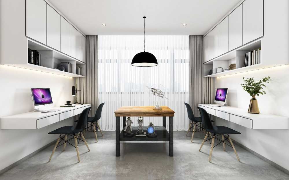 Contemporary Study with Bookshelf and Drop Ceiling
