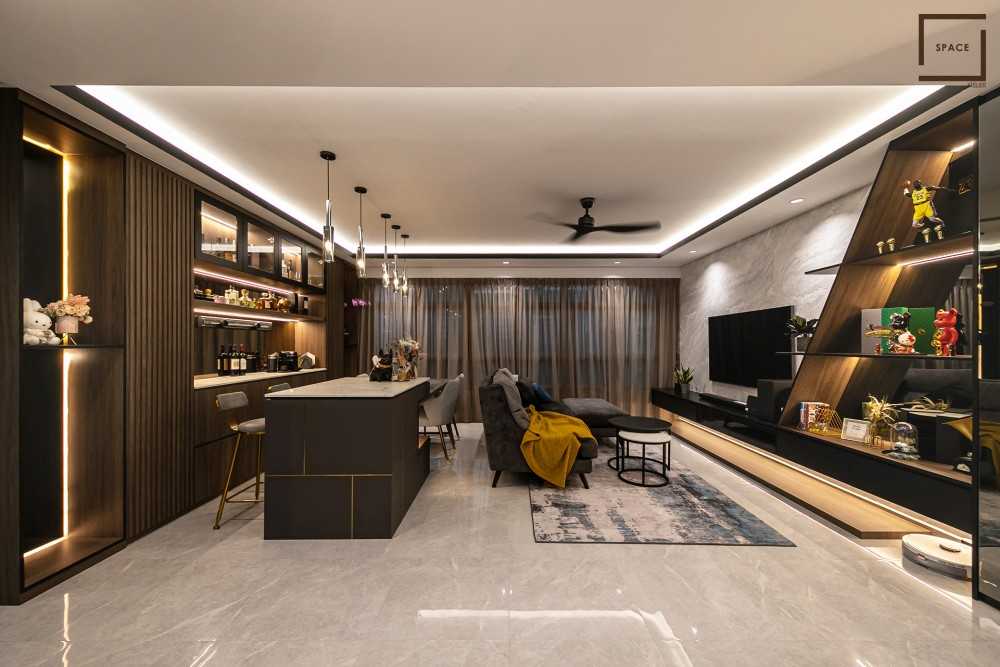 Modern Living Room with TV Console and Drop Light