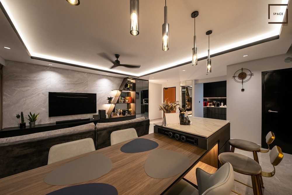 Modern Living Room with Homogeneous Tiles and TV Console