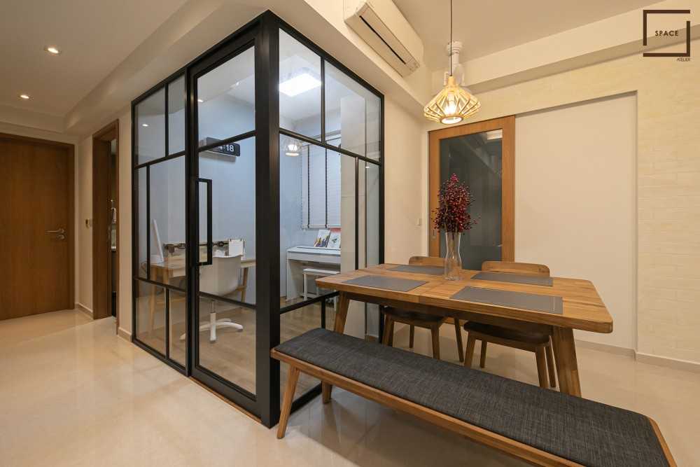 Scandinavian Dining Room with Drop Ceiling and Chandelier