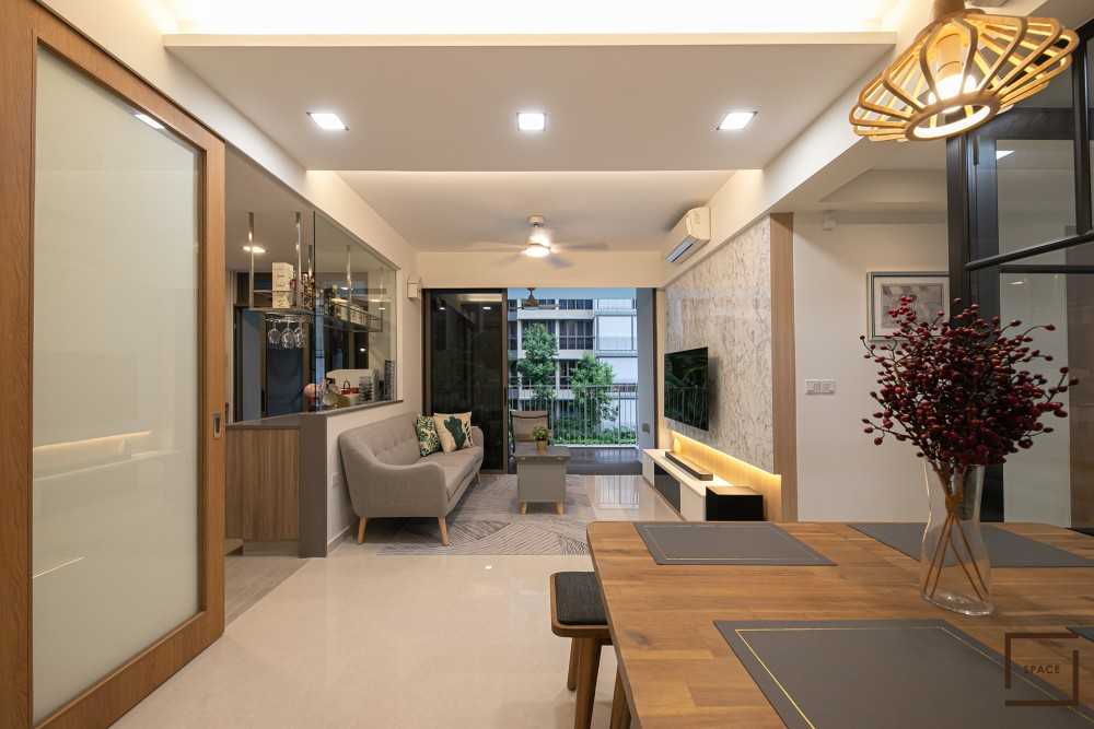 Scandinavian Living Room with Homogeneous Tiles and TV Console
