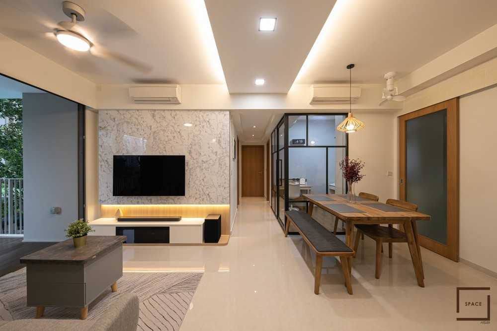 Scandinavian Living Room with TV Console and Drop Light