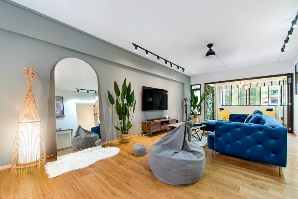 Eclectic Living Room with Vinyl Flooring and TV Console