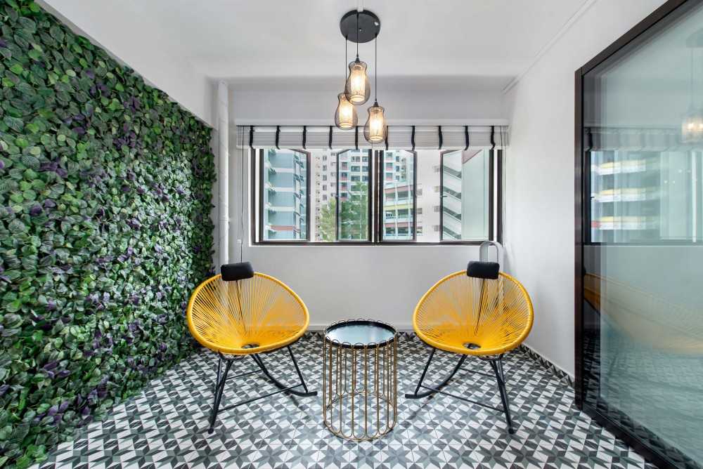 Eclectic Balcony with Outdoor Table and Rattan Furniture