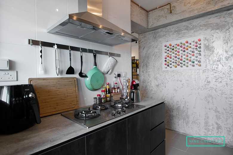 Asian Kitchen with Countertop and Homogeneous Tiles