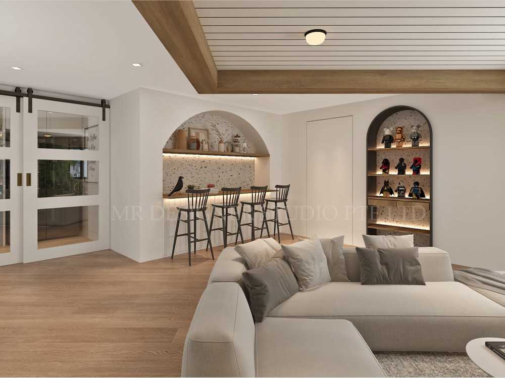 Country Living Room with Bookshelf and Countertop
