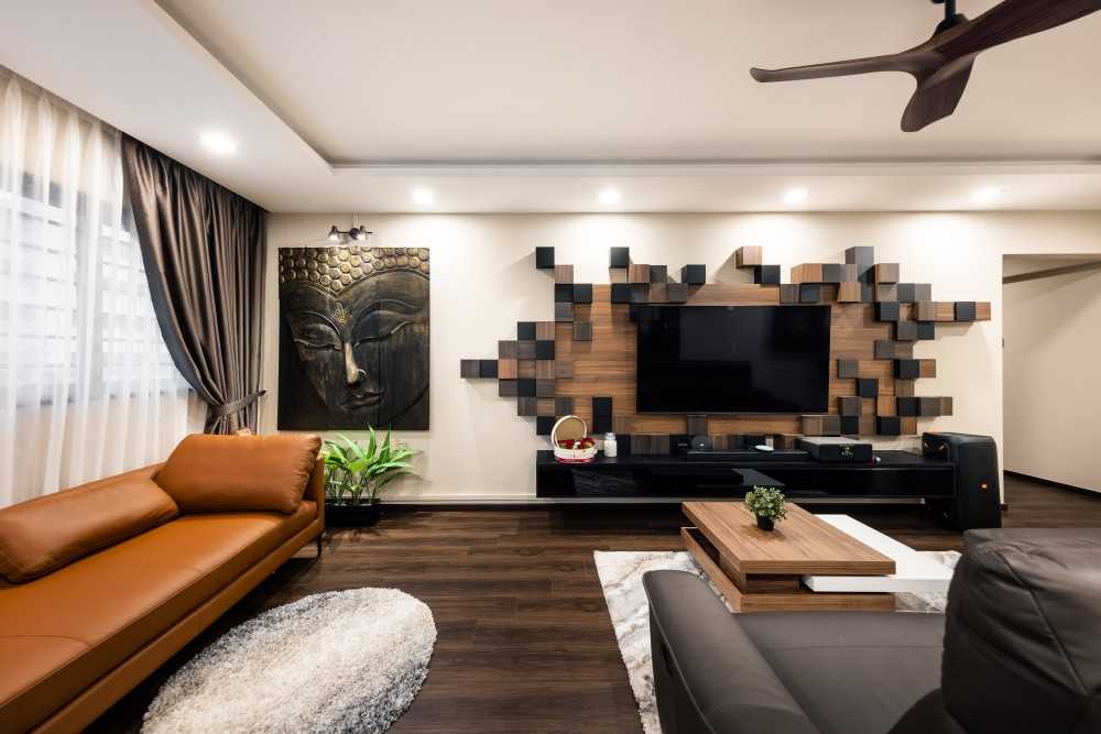 Contemporary Living Room with Vinyl Flooring and TV Console