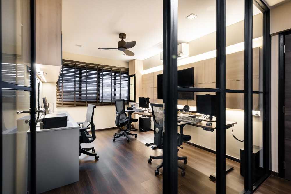 Contemporary Study with Bookshelf and Cove Lighting