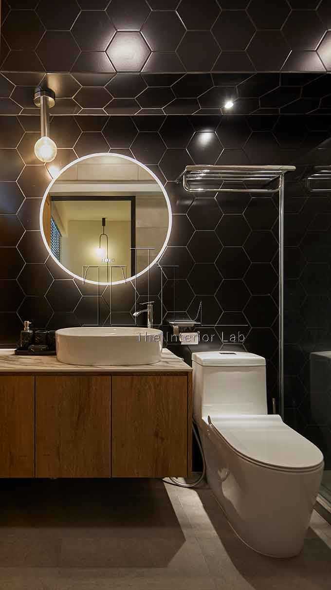 Industrial Bathroom with Countertop and Mirror