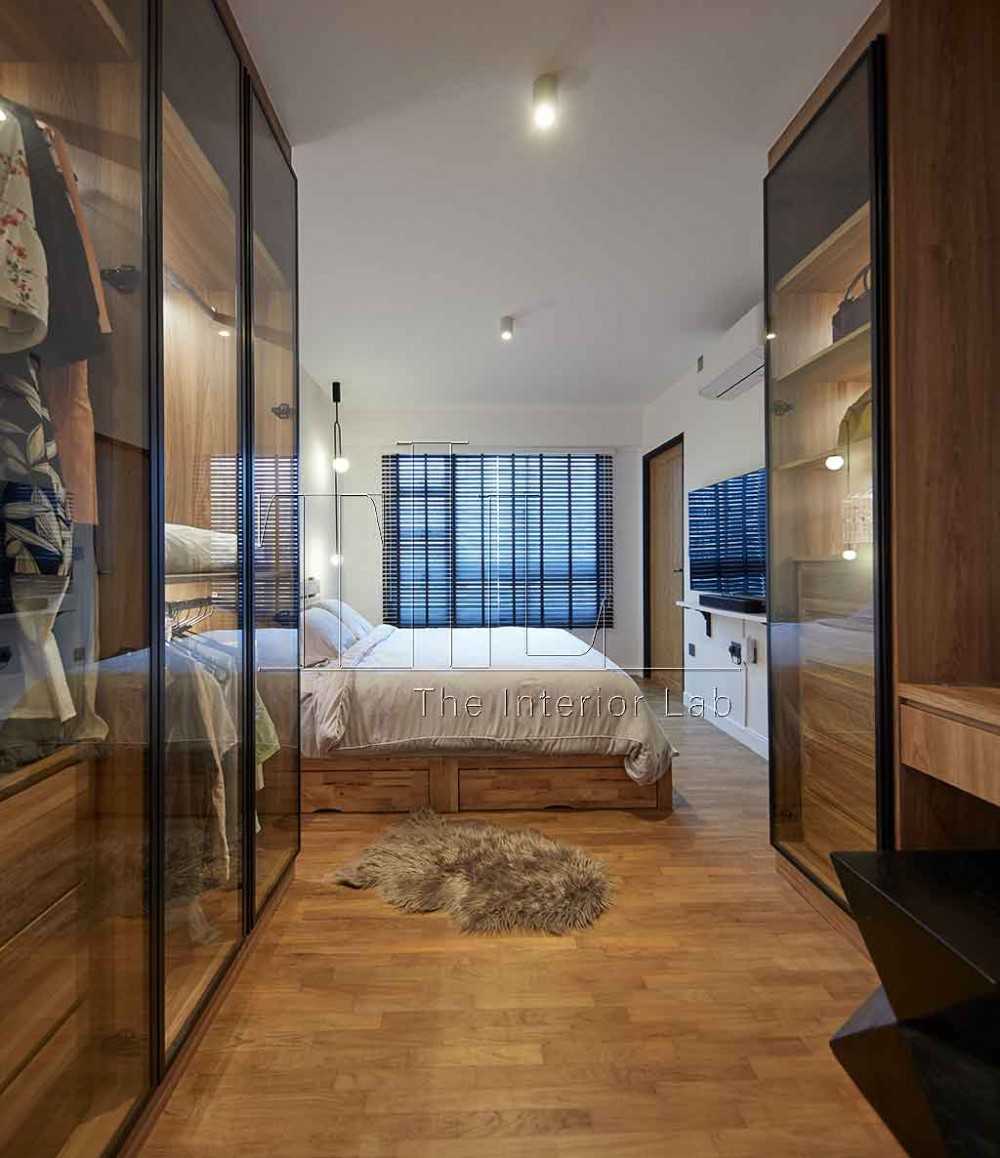 Industrial Bedroom with Wood Flooring and Wardrobe