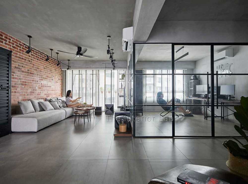 Industrial Living Room with Feature Wall and Sofa