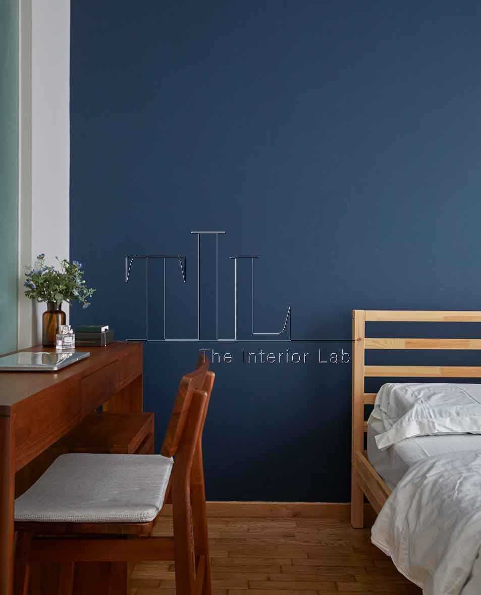 Scandinavian Bedroom with Parquet Floor and Feature Wall