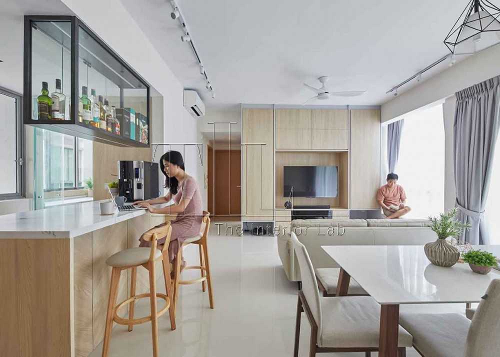 Scandinavian Living Room with TV Console and Feature Wall