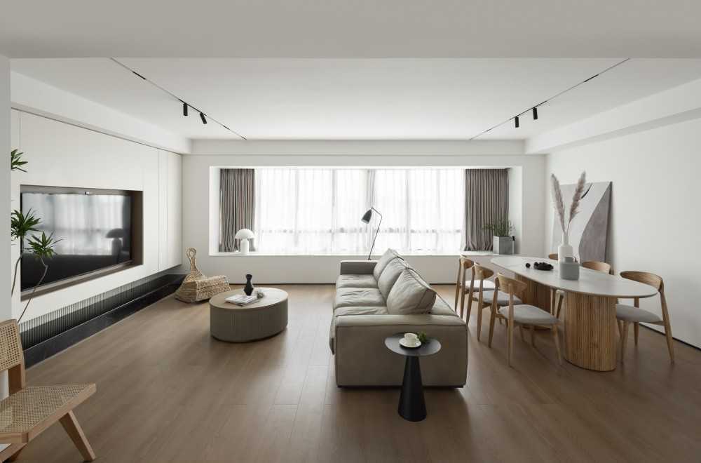 Contemporary Living Room with TV Console and Feature Wall