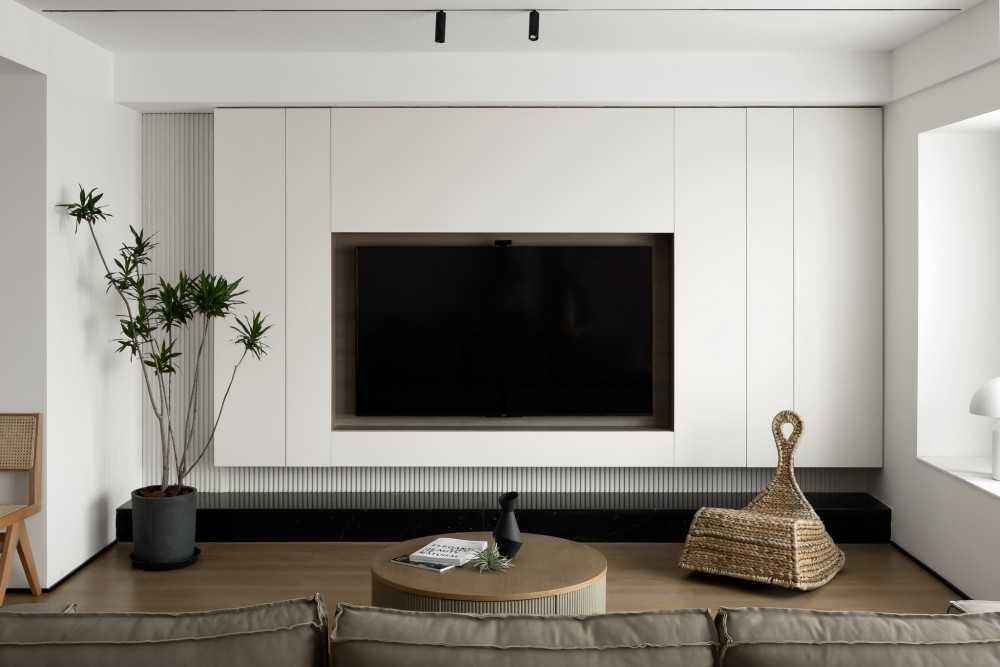 Contemporary Living Room with Vinyl Flooring and TV Console