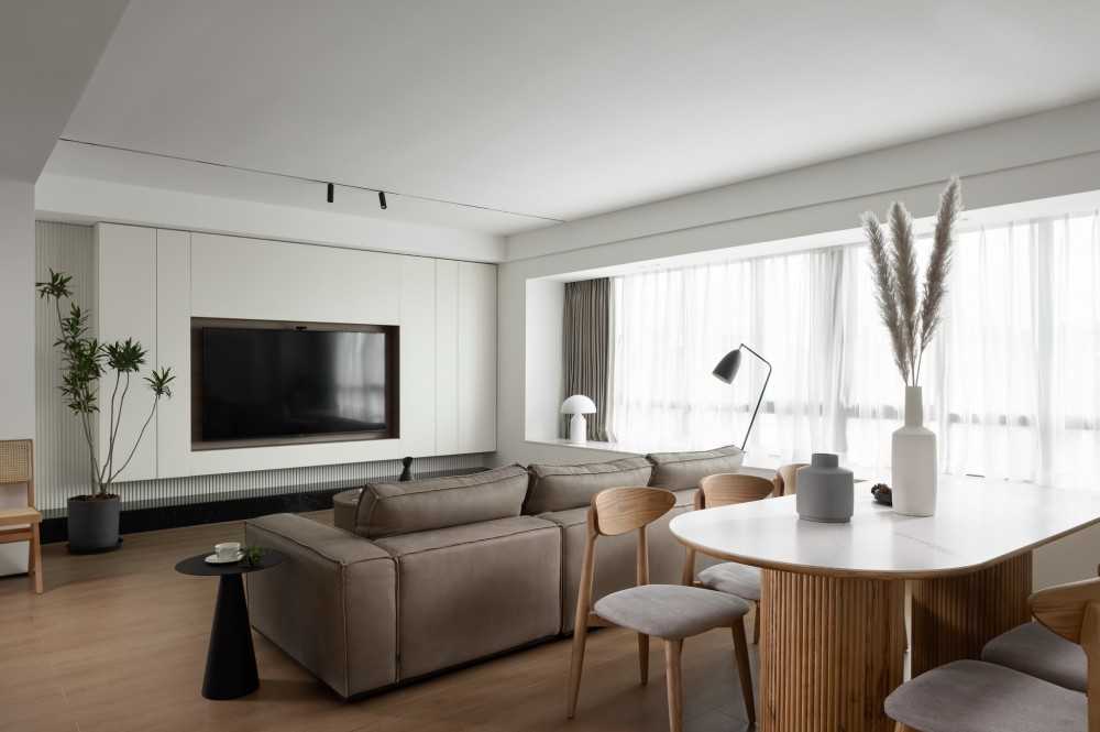Contemporary Living Room with Vinyl Flooring and TV Console