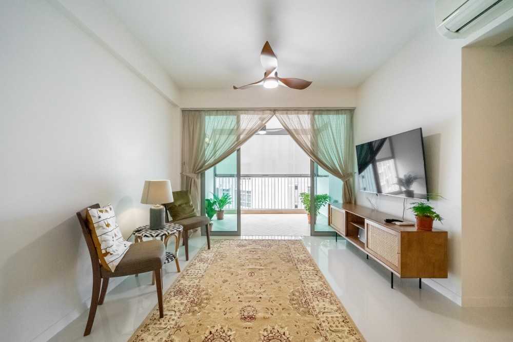 Minimalist Living Room with TV Console and Drop Ceiling