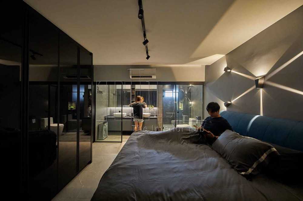 Contemporary Bedroom with Feature Wall and Glass Door