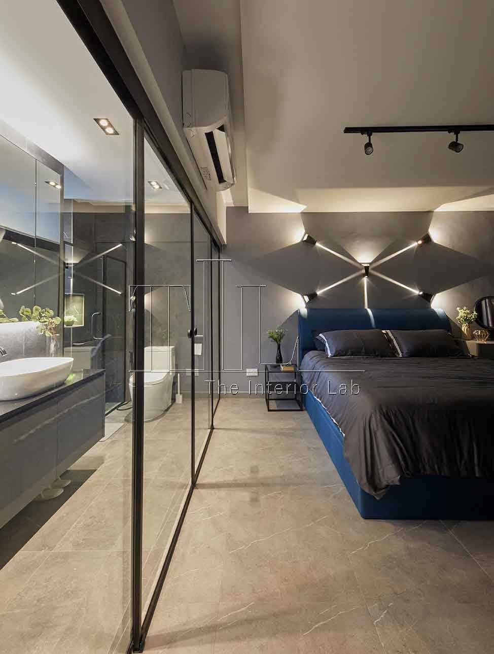 Contemporary Bedroom with Feature Wall and Mirror