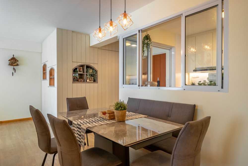 Scandinavian Dining Room with Drop Light and Dining Table