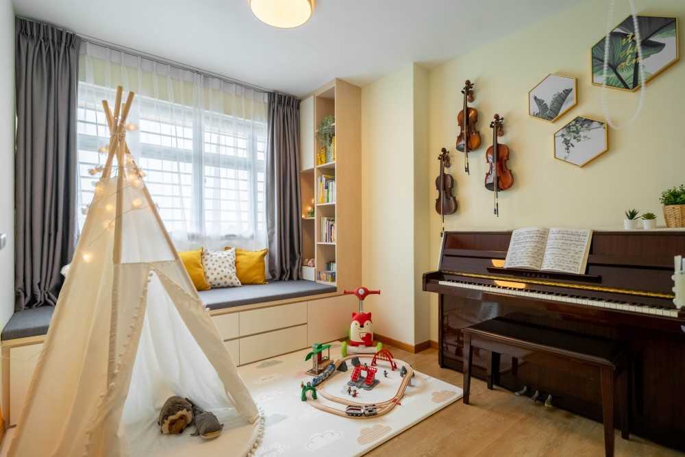 Scandinavian Home Office with Bookshelf and Desk
