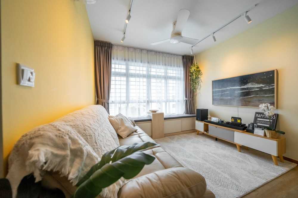 Scandinavian Living Room with Vinyl Flooring and TV Console