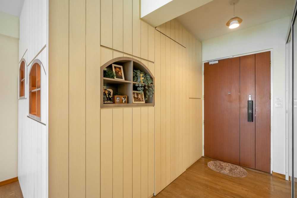 Scandinavian Entryway with Seating Bench and Small Storage