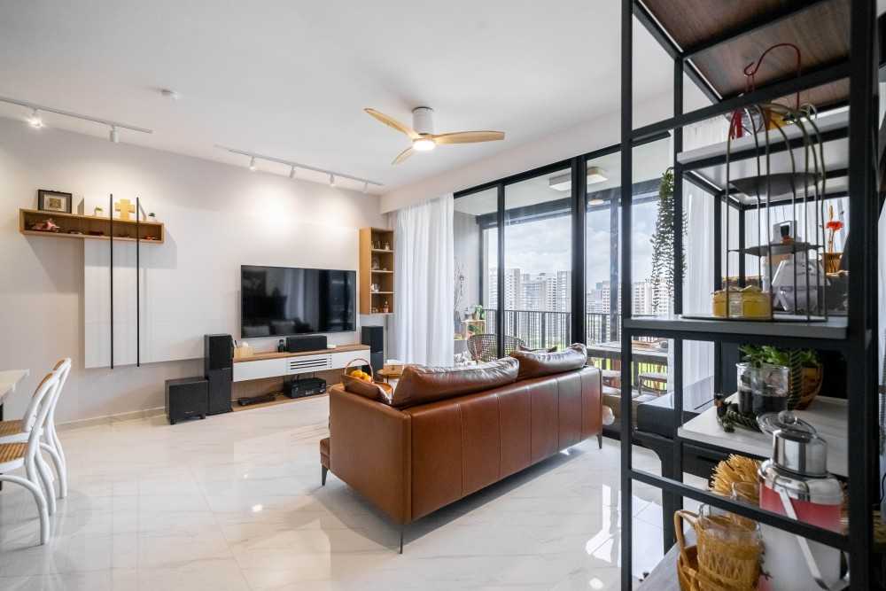 Modern Living Room with Wood Flooring and TV Console