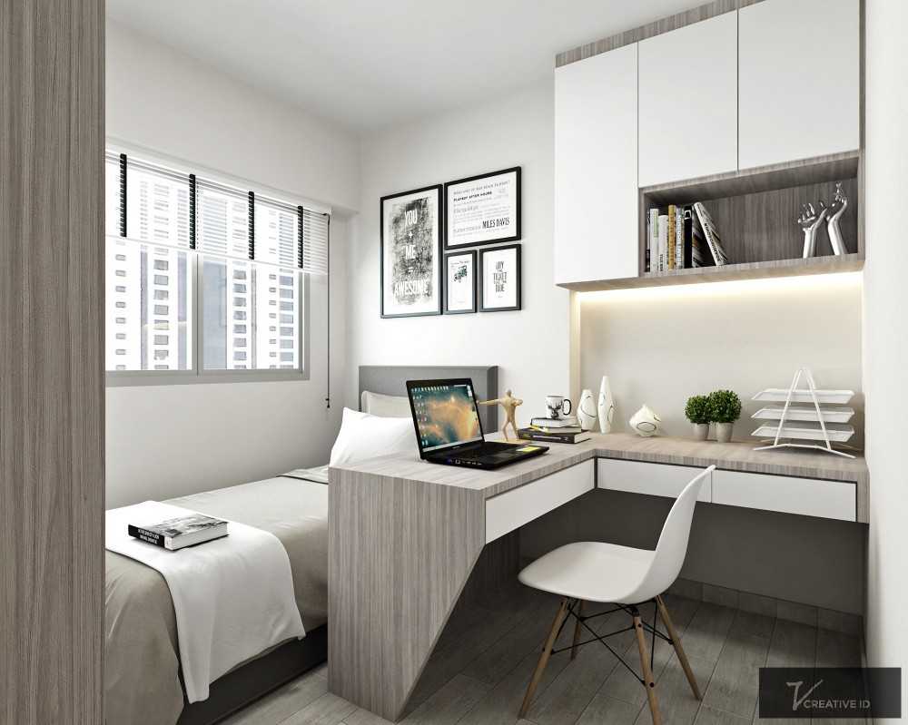 Contemporary Bedroom with Bookshelf and Vinyl Flooring