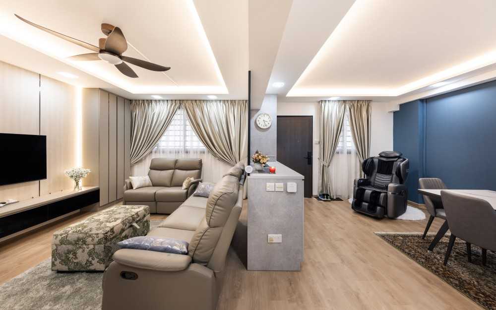Scandinavian Living Room with Vinyl Flooring and Feature Wall