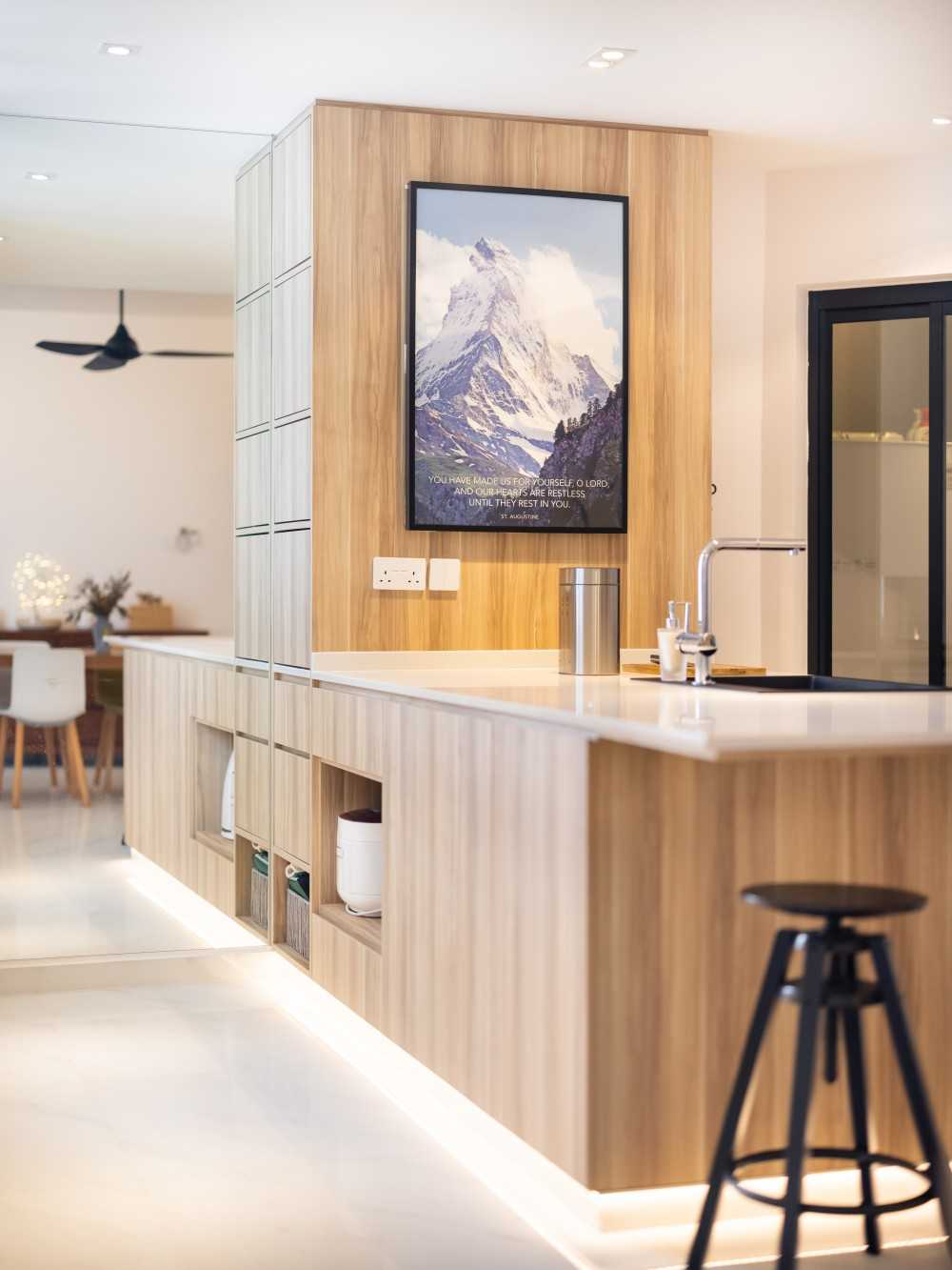 Minimalist Kitchen with Countertop and Marble Floor