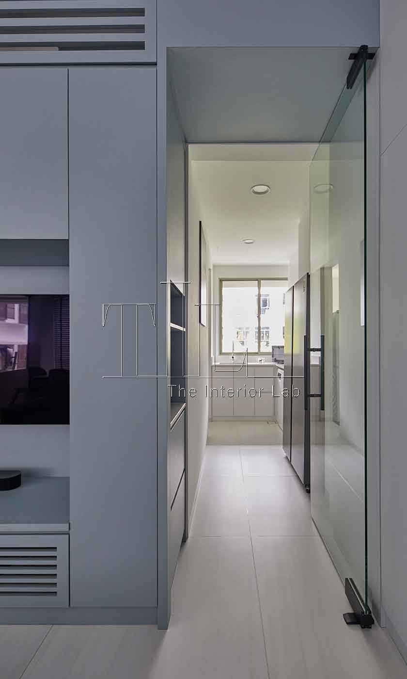 Contemporary Kitchen with Kitchen Window and Glass Door