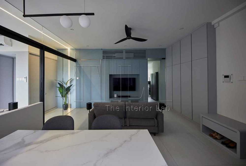 Contemporary Living Room with TV Console and Feature Wall