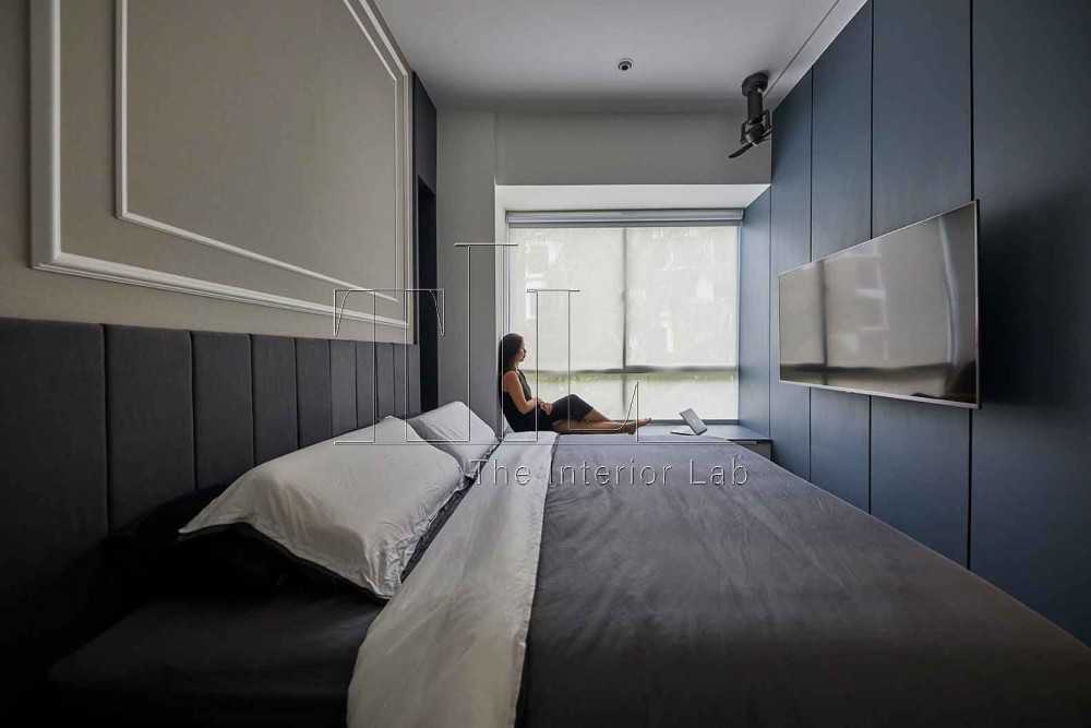 Contemporary Bedroom with Feature Wall and Bay Window