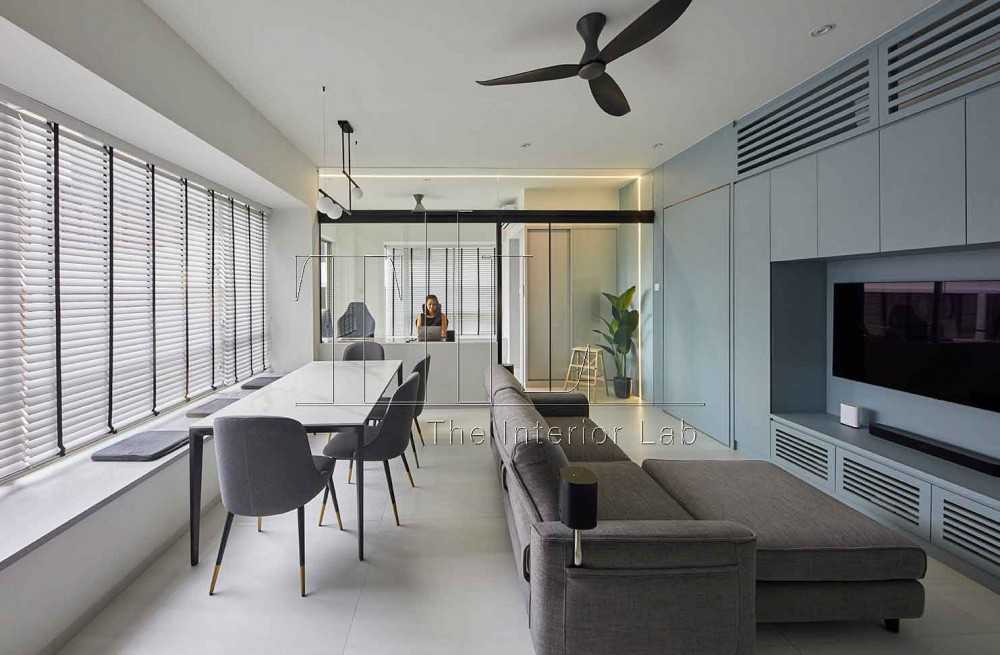 Contemporary Living Room with Feature Wall and Bay Window