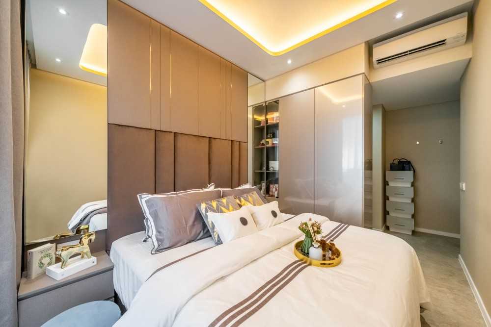 Modern Bedroom with Marble Floor and Cove Lighting